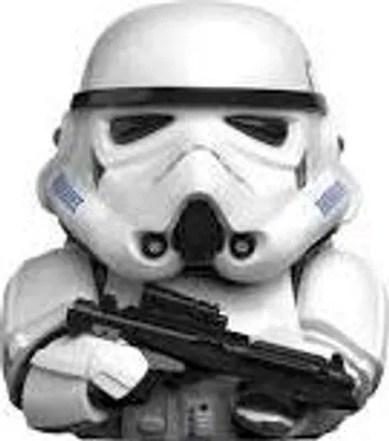A Stormtrooper figurine holding a blaster rifle.