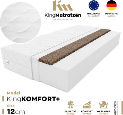 Detský matrac KingKOMFORT PLUS 160 x 200 x 12 cm z kvalitnej studenej peny | rolovací matrac s prateľným poťahom a kokosovou podložkou I H2 / H3