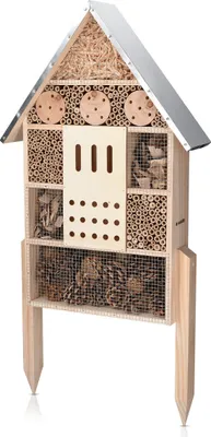 Produktbild von Navaris Insektenhotel aus Holz wetterfest - Bienenhotel Hummelhaus - Naturbelassenes Hummelhotel für verschiedene Fluginsekten - Großes Insektenhotel