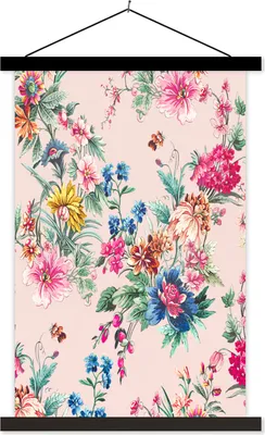 Produktbild von MuchoWow® Textilposter Blumen - Pastell - Vintage 60x90 cm mit schwarzem Rahmen - Poster Wohnzimmer