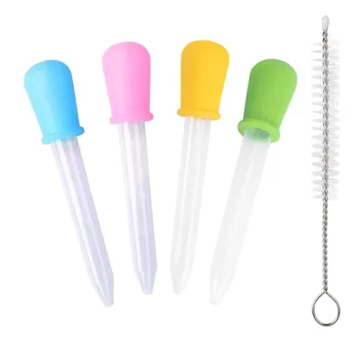 Produktbild von 4er-Pack Flüssigkeitstropfer, 5 ml Pipette aus Silikon und Kunststoff, Kinder-Pipette mit gewölbter Spitze für Gummibärchen- und Bonbonformen, Gelatinemaschine, Ölwissenschaft, Bastelprojekte (mit Reinigungsbürste)