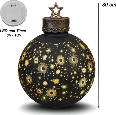 Produktbild von formano Deko-Kugel Schwarz 30cm mit LED Licht Timer Beleuchtete Glaskugel Deko