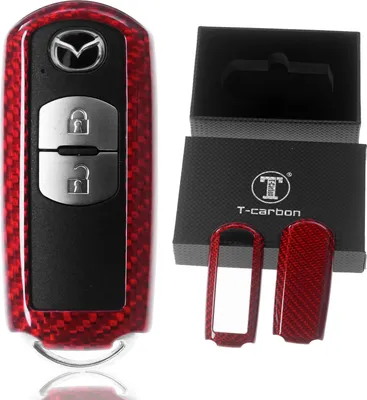 Produktbild von Auto Schlüssel Echt Carbon Schutz Hülle Hardcover Rot kompatibel mit Mazda 2 3 6 CX-3 CX-5 MX-5 KEYLESS SMARTKEY