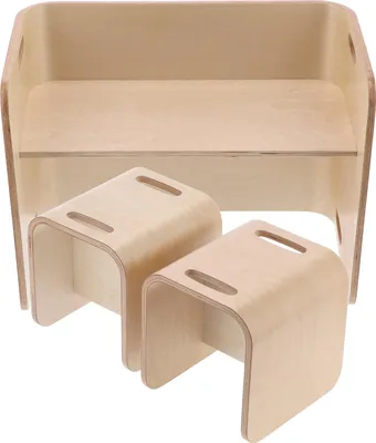 Produktbild von 3 in 1 hölzernen Tisch Hocker Set MultiFunktions Schreibtisch Stühle Home Möbel Set für Kinder