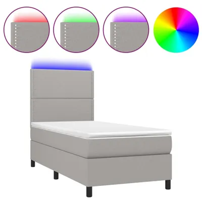 Produktbild von vidaXL Boxspringbett mit Matratze & LED Hellgrau 90x200 cm Stoff