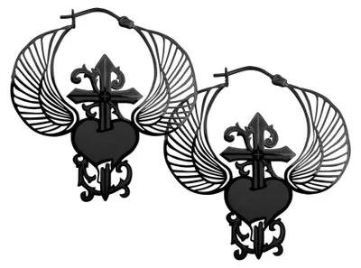Produktbild von Wildcat Ohrringe - Winged Heart Dagger Hoops - Metal noir - Chirurgenstahl 316L - wasserfest, langlebig, hautverträglich, Schwarz