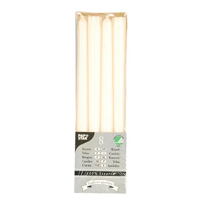 Produktbild von 8 Papstar Leuchterkerzen Ø 2,2 cm, 25 cm creme aus 100 % Stearin 17945