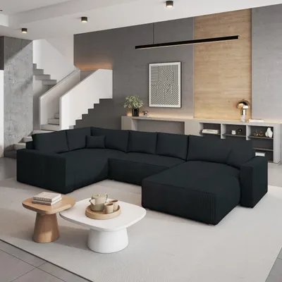 Produktbild von Masseno Ecksofa VELAMI L-S mit Schlaffunktion U-Form, Sofa mit Bettkasten, Wohnzimmersofa, Couch, Soffa, Bettsofa, Couchgarnitur- Schwarz, POSO 135