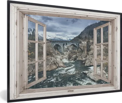 Produktbild von MuchoWow® Gerahmtes Poster Aussicht - Brücke - Wasser 90x60 cm - Poster mit Schwarzem Bilderrahmen Wandposter Rahmen Foto Bilder - Fotorahmen - Foto-Plakat