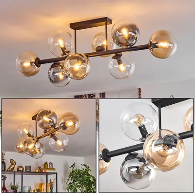 Produktbild von Isorella 8-flammige Deckenlampe aus Metall/Glas in Schwarz/Bernstein/Rauch/Klar
