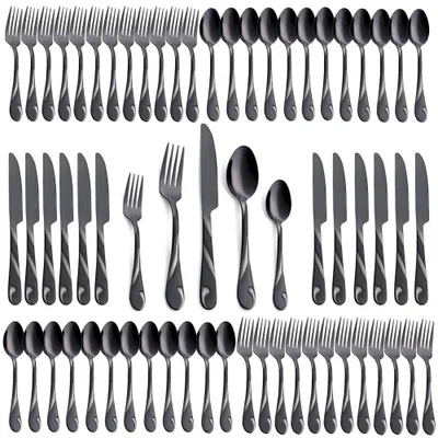 Besteckset 60-teilig, Edelstahl, schwarz, für 12 Personen