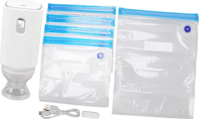 Produktbild von Handvakuumierer, tragbares Vakuumiergerät mit USB-Ladefunktion und Vakuumbeuteln für die heimische Küche