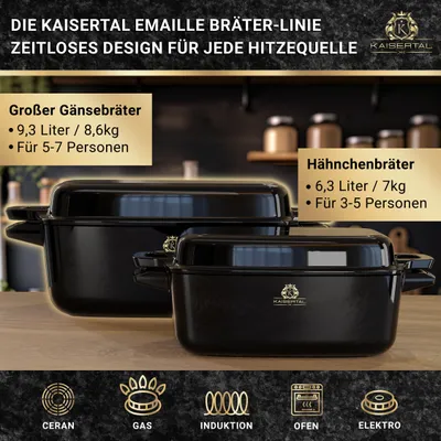 Produktbild von KAISERTAL® 5in1 Gusseisen Bräter [Emaillierter Deckel][32cm] - Schmortopf XL, Induktionsfähig, Backofengeeignet