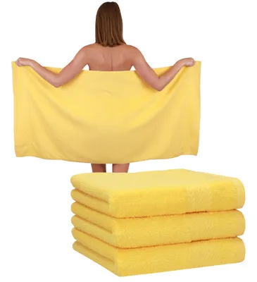 Produktbild von Betz 4 Stück Duschtücher 70 x 140 cm PREMIUM 100% Baumwolle Liegetuch Strandtuch Farbe: gelb