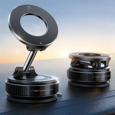 Produktbild von Vakuum Handyhalterung Auto Magnet 24 XN55 Magneten Nanogel 360° Verstellbar Metallarm Saugnapf Schwarz für iPhone 12-16