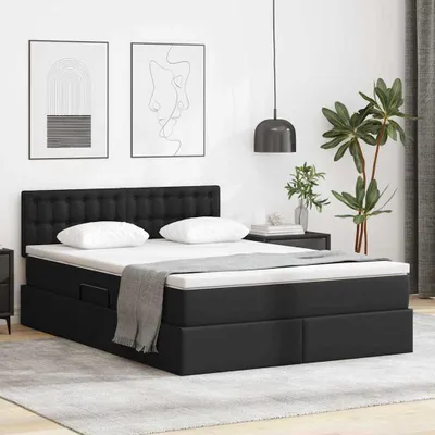 Image de Maison Exclusive - Lit avec rangement et éclairage LED Noir 140 x 200 cm Simili cuir