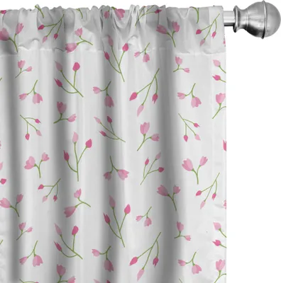 Obrázok produktu pre ABAKUHAUS Kvetinové závesy, záclony, botanické kvetinové motívy Tulipány a púčiky na jednoduchom pozadí, 2 kusy 75 x 245 cm, svetloružová a zelená