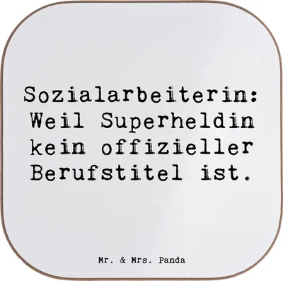 Produktbild von Mr. & Mrs. Panda Untersetzer für Gläser Spruch Sozialarbeiterin Heldin - Weiß - Geschenk, Vorbild, Coaster, Beruf, Gemeinschaft, bieruntersetzer, Tischuntersetzer, Hilfe