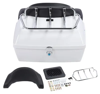Obrázek produktu pro Zadní kufr na motorku, 48 l, univerzální, voděodolný, se zámkem, polštářem na opěradlo, úložným prostorem, zadní úložná schránka na helmy a zavazadla, bílá