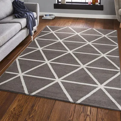 Produktbild von Teppich Kurzflor Pastellfarben Weiss Rauten Design Robust in versch. Farben, für Wohnzimmer, Schlafzimmer, küche