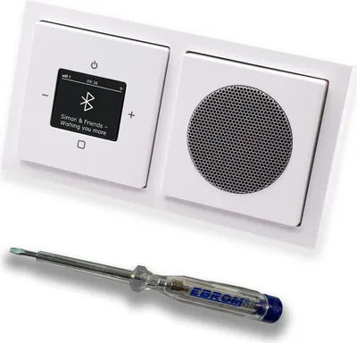 Produktbild von Busch Jäger DAB+ Unterputz Bluetooth (in and out) Radio 8217U-101 Future Linear Studioweiß, Komplett-Set mit Lautsprecher, Abdeckungen, Rahmen + EBROM Phasenprüfer zur Montage d. Geräte - 8217 U – 101