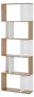 Produktbild von 5-stufiges, unterteiltes Bš¹cherregal, platzsparendes S-f?rmiges Bš¹cherregal aus Holz, Trennwandregal fš¹r Wohnzimmer, Schlafzimmer und Bš¹ro, 60 x 24 x 184,5 cm, Holz und Wei?