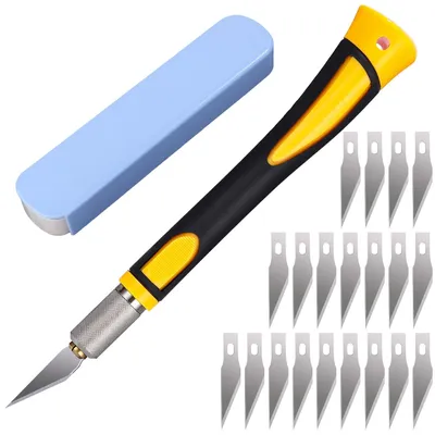 Bastelmesser-Set, 22-teilig, mit 20 Ersatzklingen, gelb