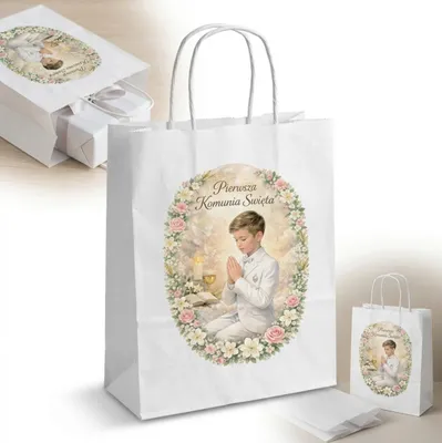 Zdjęcie produktu dla TOREBKA papierowa na PREZENT KOMUNIJNY 32×23,5 cm chłopiec torebka duża