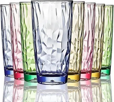 Productafbeelding van Unyqoos® set van 8 kleurrijke, breekvaste drinkglazen van BPA-vrij Tritan, temperatuurbestendig van -20 tot 120 °C, stapelbaar – ideaal voor cocktails en water
