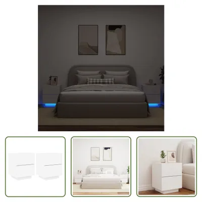 Produktbild von The Living Store Nachttische mit LED-Leuchten 2 Stk. Weiß Holzwerkstoff