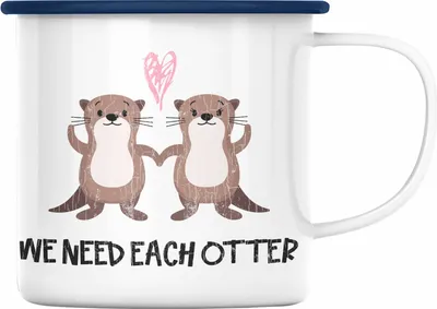 Produktbild von Trendation - Valentinstag Emaille Tasse Geschenk für Ihn Sie Lustig We Need Each Otter Geschenkidee Becher Freund Freundin Liebe Paare (Blau)