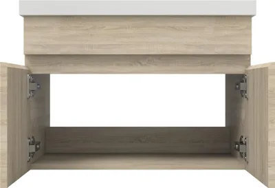 Produktbild von Waschtisch mit Unterschrank 60cm BERGEN Badmöbel Set Eiche Dick Keramik Waschbecken mit Unterschrank MDF Softclose