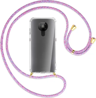 Produktbild von Handykette Backcover-Schutzhülle mit Band (Metall goldfarben) für Nokia 5.3 - lila/rosa/blau