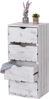 Zdjęcie produktu dla Komoda HWC-C62, drewniana komoda w stylu shabby vintage, 4 szuflady 70x32x26cm ~ biały