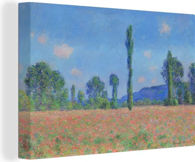 Produktbild von OneMillionCanvasses® - Leinwandbilder - 150x100 cm, Mohnfeld in Giverny - Gemälde von Claude Monet, Wandbilder Kunstdruck Wanddekoration - Foto auf Leinwand - Gemälde auf Holzrahmen