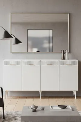 Produktbild von Skye Decor, Hochwertiger Konsolentisch, Weiß & Gold, 150 cm, 100% Melamin