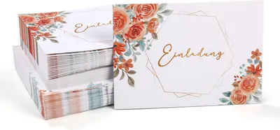 Produktbild von Einladungskarten mit Blumenmotiv, 40 Stück, Kraftpapier, mit Klebestreifen, für Feiern