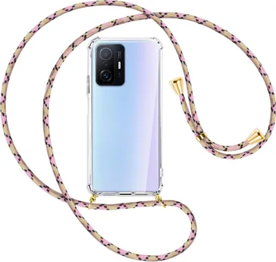 Produktbild von Handykette Backcover-Schutzhülle mit Band (Metall goldfarben) für Xiaomi Mi 11T - rosa Karo