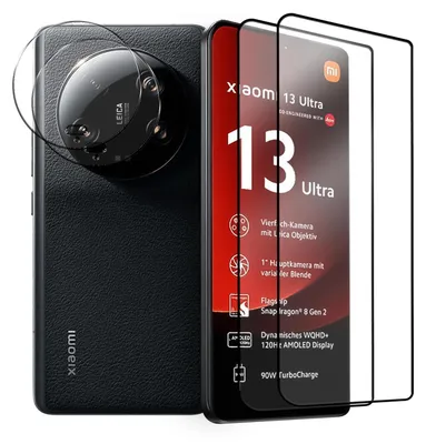 A smartphone and screen protectors are displayed.