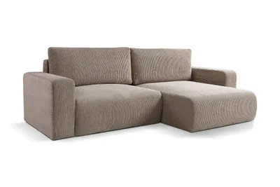 Produktbild von GOYA OPERA 245x140 –universelle Seite, Cord Ecksofa, Schlafsofa mit Bettkasten, Skandinavisch/Boho Design, Universell, POSO 02 - Cappuccino