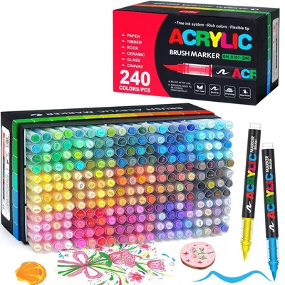 Produktbild von Acrylstifte Set 240 Farben Wasserfest 1-5mm Pinselspitze für Glas Holz Keramik Leinwand
