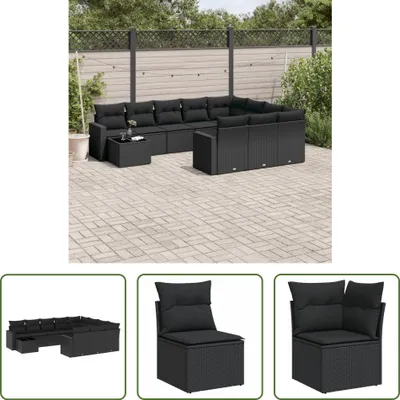 Produktbild von The Living Store 11-tlg. Garten-Sofagarnitur mit Kissen Schwarz Poly Rattan