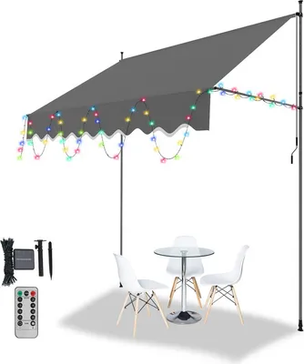 Immagine prodotto di Tenda da sole Clanmacy Tenda da sole a morsetto con LED Tenda da sole per balcone regolabile in altezza Tenda da sole senza foratura per terrazza balcone 200 cm Grigio