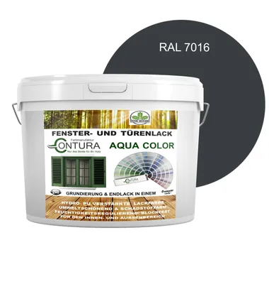 Produktbild von Contura 2Liter Fenster und Türenlack Seidenmatt nach RAL 2in1 mit Pinsel Möbellack Innen und Außen Holzlack - RAL 7016 Anthrazitgrau