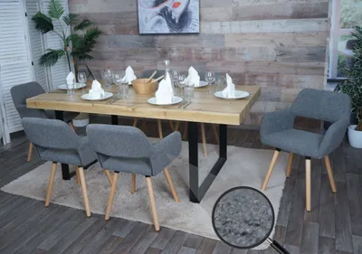 Obrázek produktu pro sada 6 jídelních židlí HWC-A50 II, židle kuchyňská židle čalouněná židle, dřevo látka/textil bouclé (450g/m²) tmavě šedá