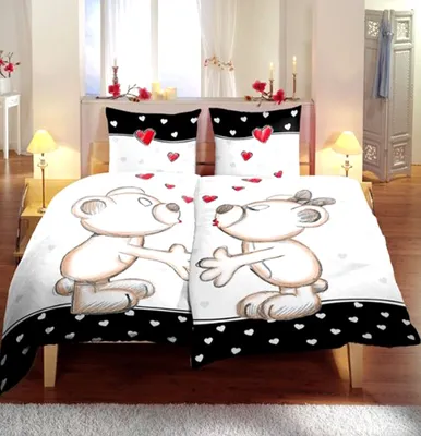 Produktbild von 4 tlg Partner Bettwäsche 135x200 cm Bärchen weiß rot Herz Pärchen Schlafzimmer Set
