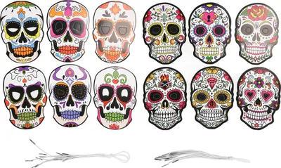 Produktbild von 12 Stück Totenkopf-Maske mit elastischem Band, auffällige Halloween-Maske für Gruselpartys & Horror-Partys, ideal als Deko oder Kostümzubehör