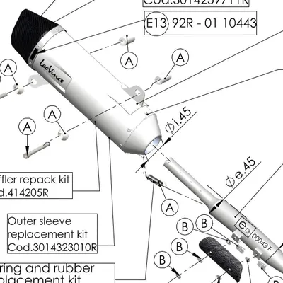 Obrázok produktu pre Kryt tlmiča výfuku LeoVince náhradný diel kryt zadného tlmiča, nerezová oceľ, 300 mm, pravý pre LV ONE