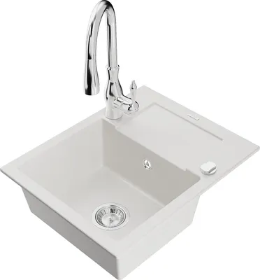 Produktbild von Mexen Enzo 1 Becken-Granitspüle mit Abtropffläche und Mischbatterie Savita, Weiß - 6506-20-672601-00