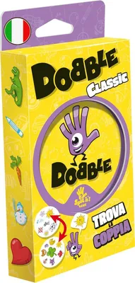Obrázek produktu pro Karetní hra Dobble D0BB04IT – italská verze, rychlá hra na reakční schopnosti, 55 karet, 5 herních variant, pro děti i dospělé, rozvíjí soustředění a rychlost, ideální na cesty a večírky